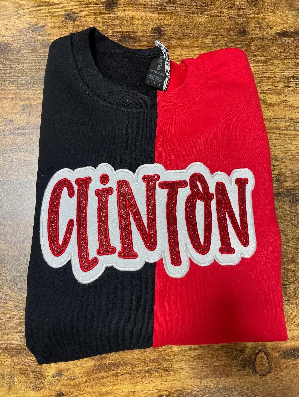 Clinton Split Glitter Embroidered Crewneck