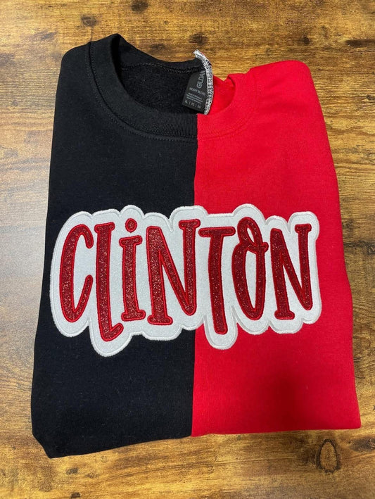Clinton Split Glitter Embroidered Crewneck