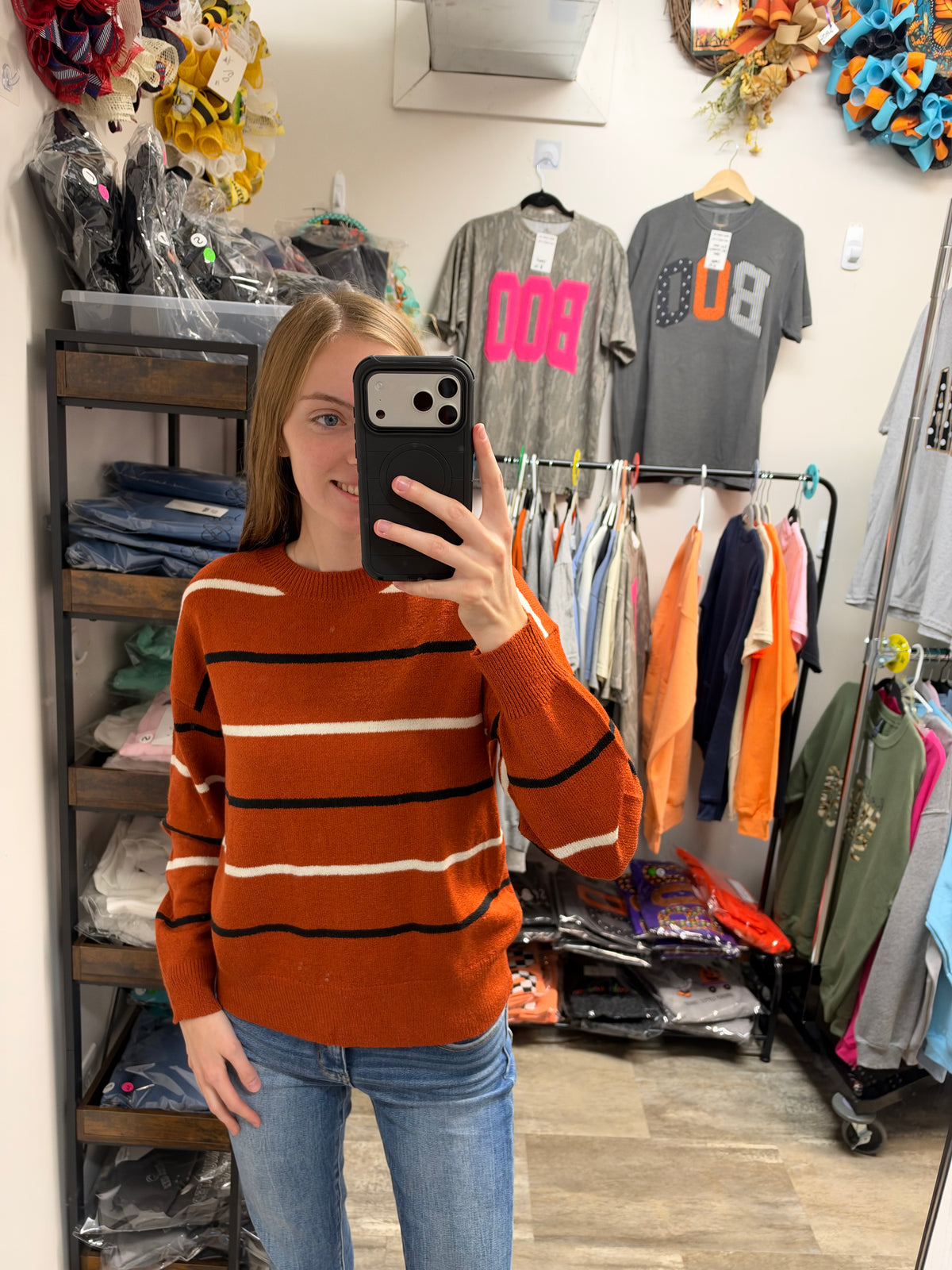 Burnt Orange Striped Sweater
