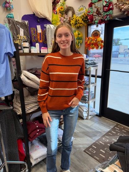 Burnt Orange Striped Sweater