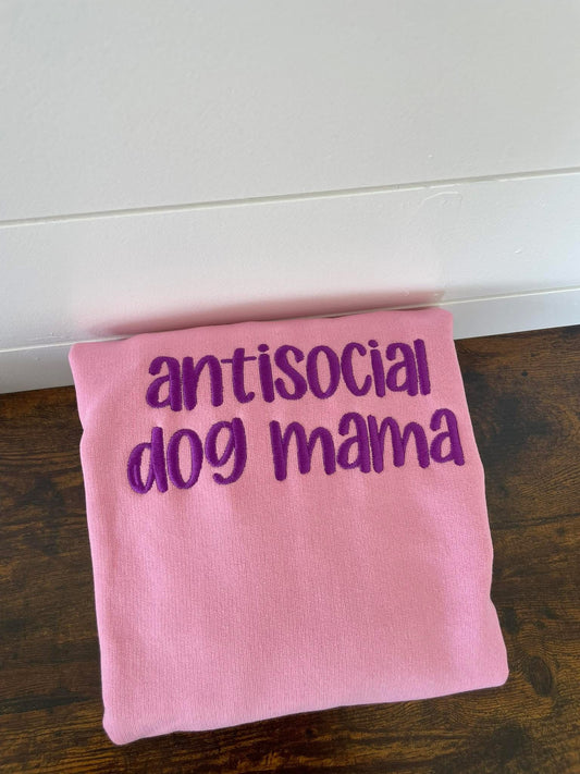 Antisocial Dog Mama Embroidered Crewneck