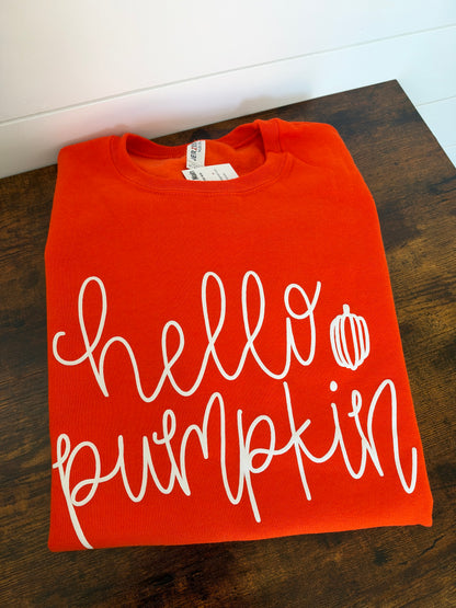 Hello Pumpkin Orange Puff Crewneck