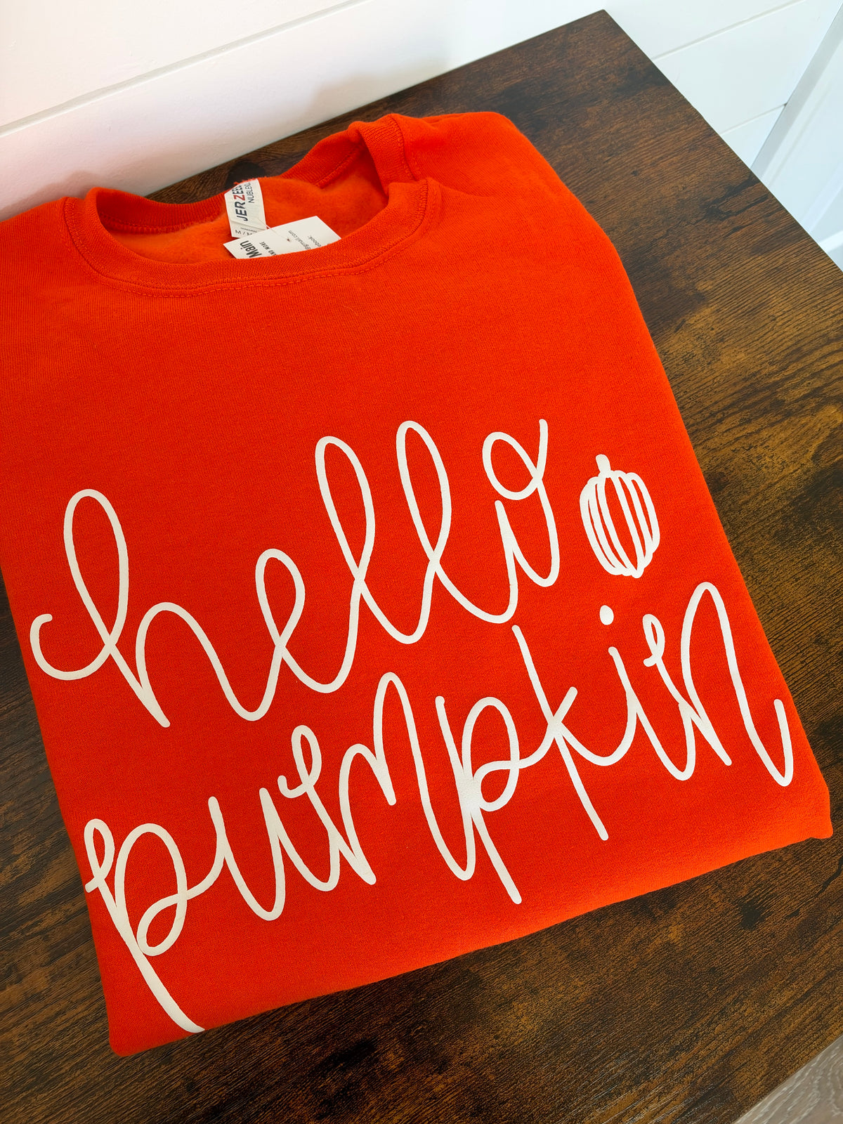 Hello Pumpkin Orange Puff Crewneck