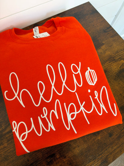 Hello Pumpkin Orange Puff Crewneck