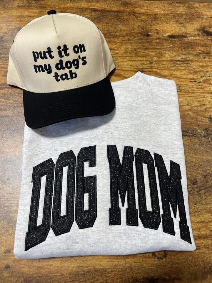 Dog Mom Black Glitter Embroidered Crewneck