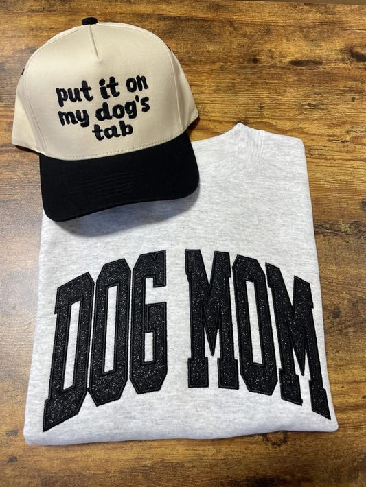 Dog Mom Black Glitter Embroidered Crewneck