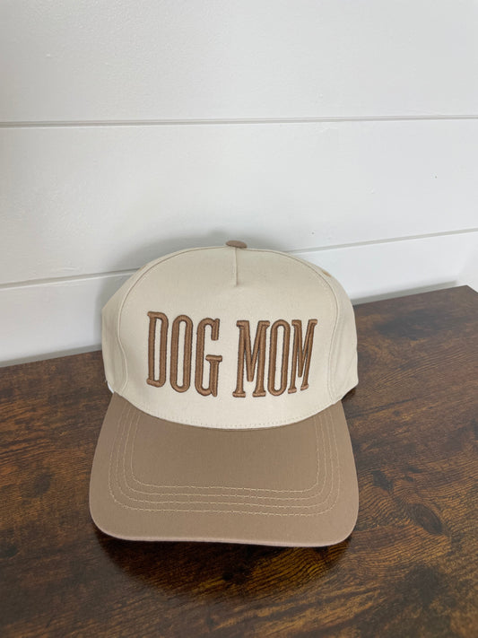 Dog Mom Tan Embroidered Hat