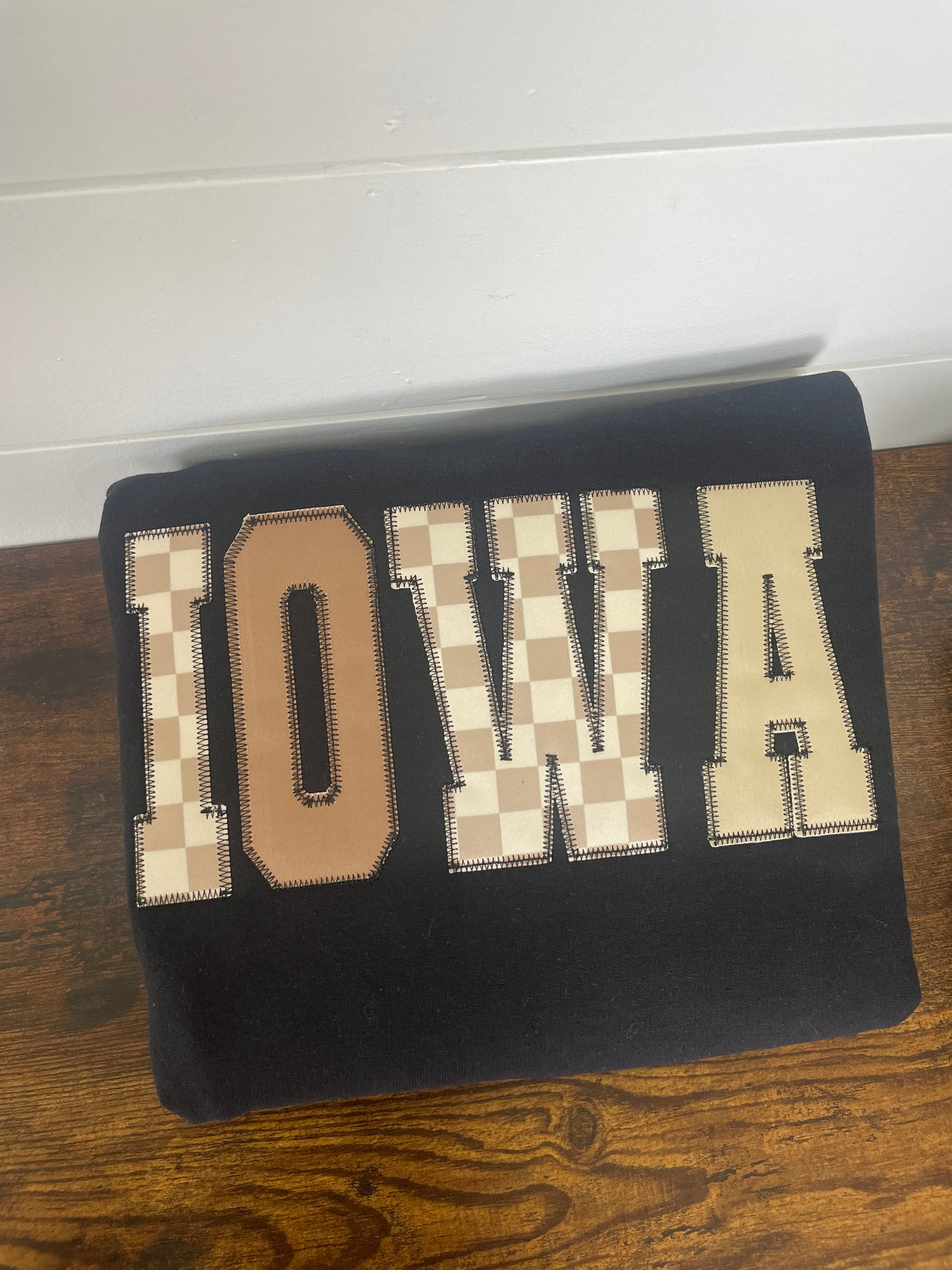 Black Iowa Checkered Crewneck