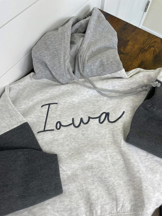 Iowa Embroidered Cropped Hoodie