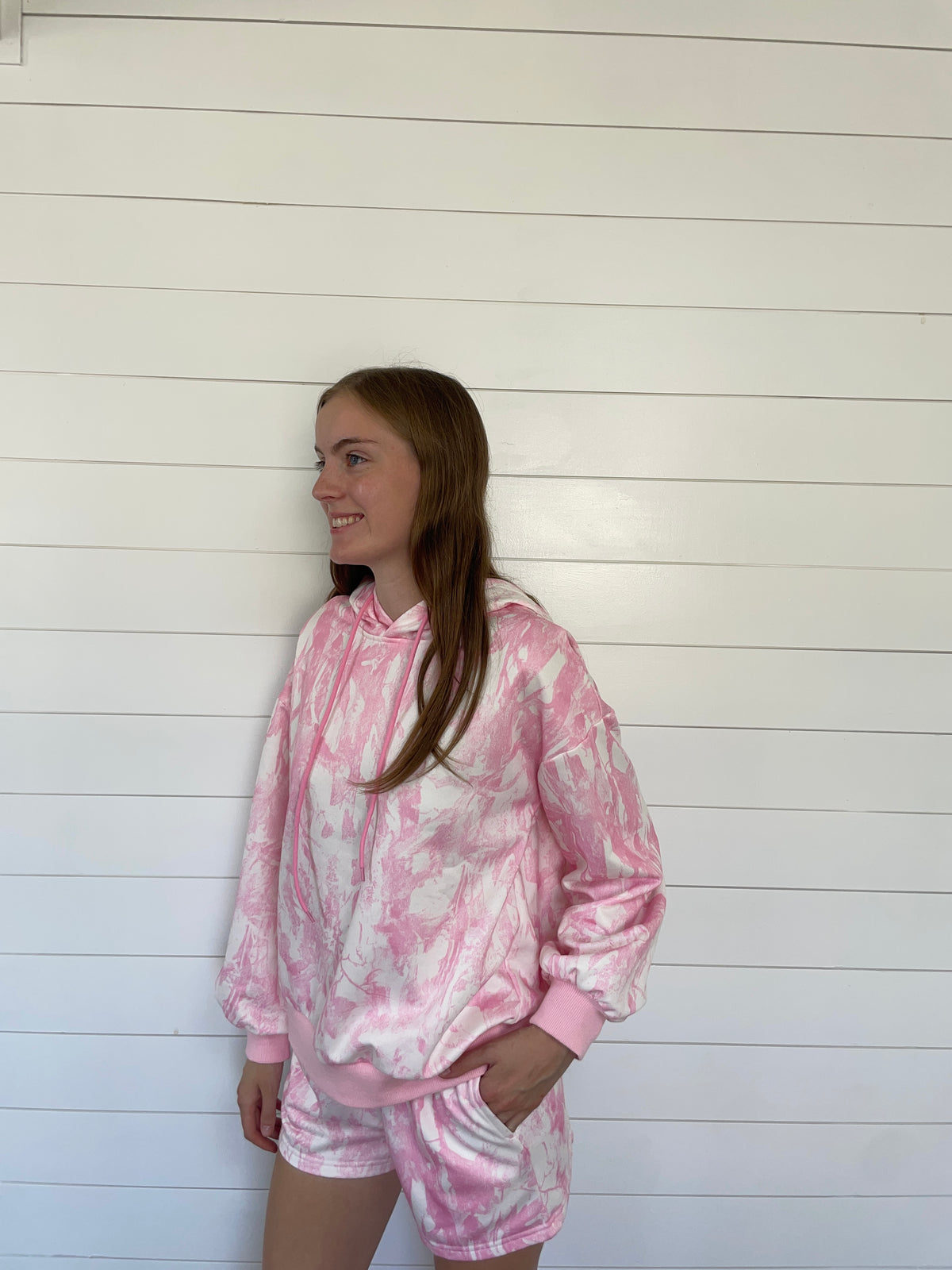 Pink Camo Hoodie and Shorts Set