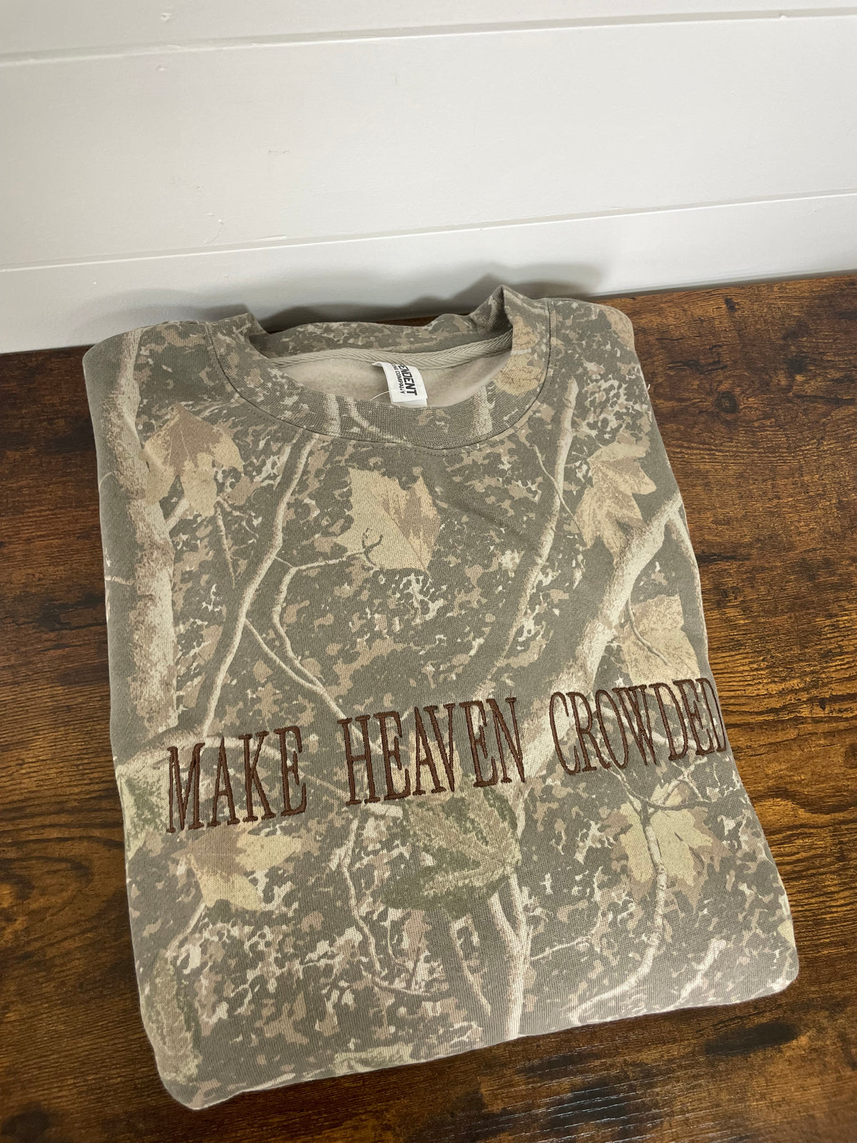 Make Heaven Crowded Embroidered Camo Sweatshirt