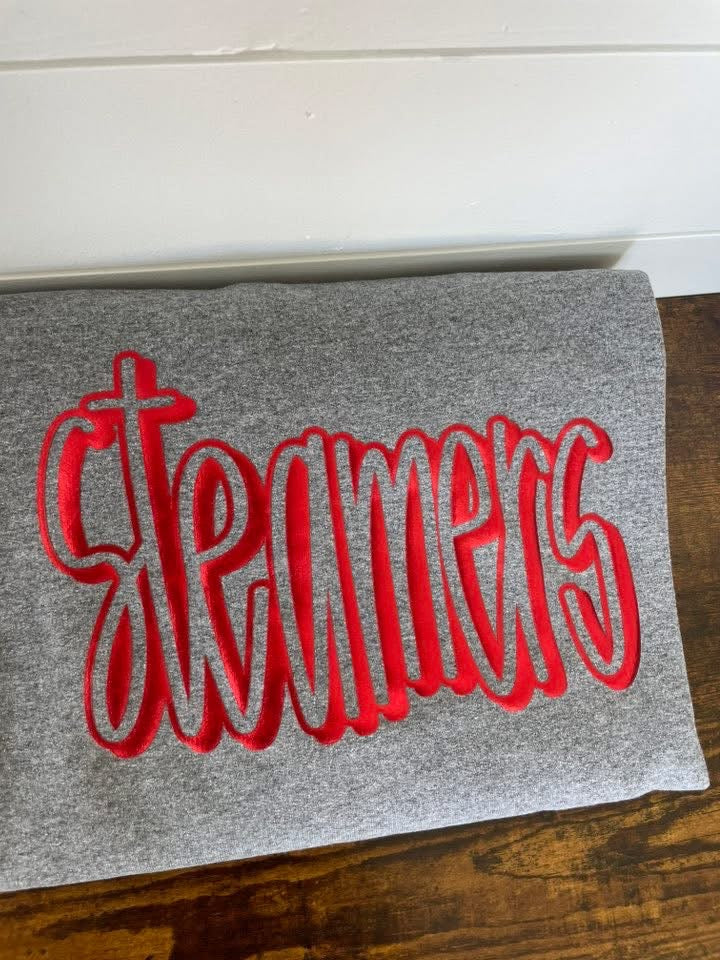 Steamers red metallic puff crewneck