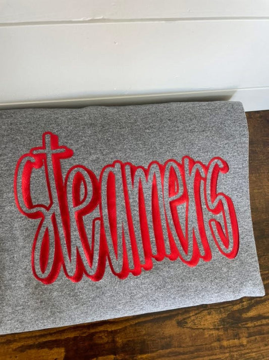 Steamers red metallic puff crewneck