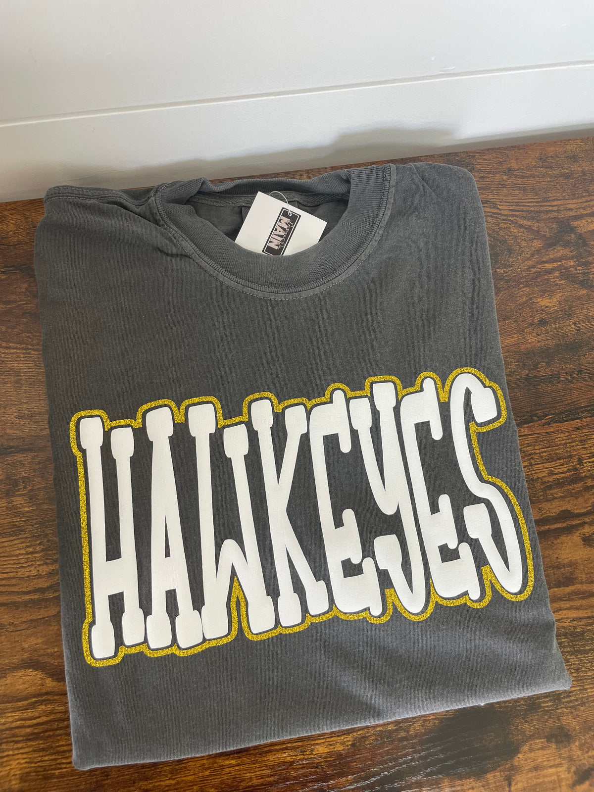Hawkeyes Puff Print & Glitter Grey Shirt