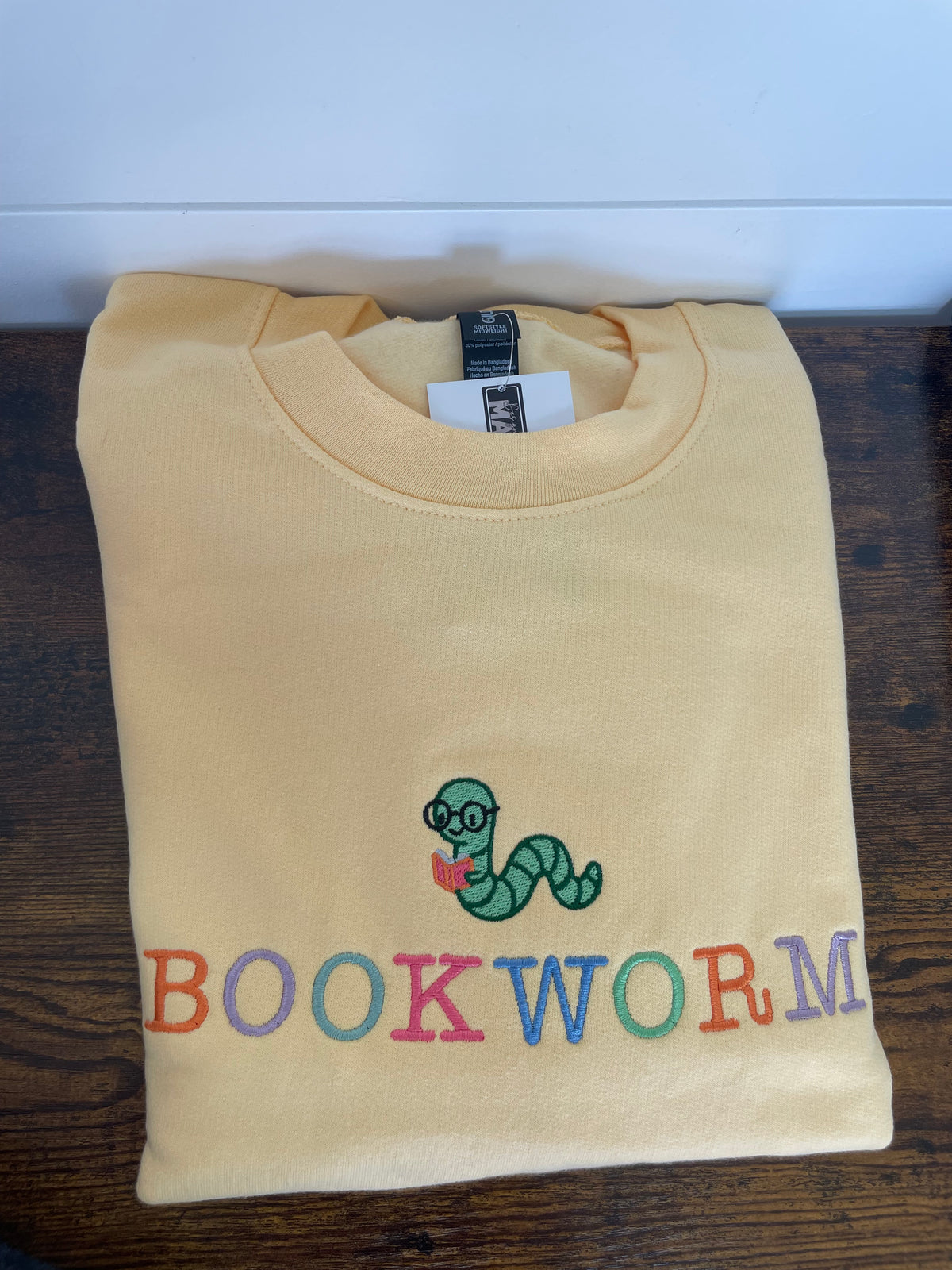 Bookworm Butter Yellow Embroidered Crewneck