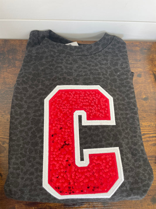 C Embroidered Leopard/Cheetah Crewneck | Clinton