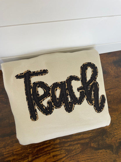 Teach Animal/Leopard Embroidered Crewneck
