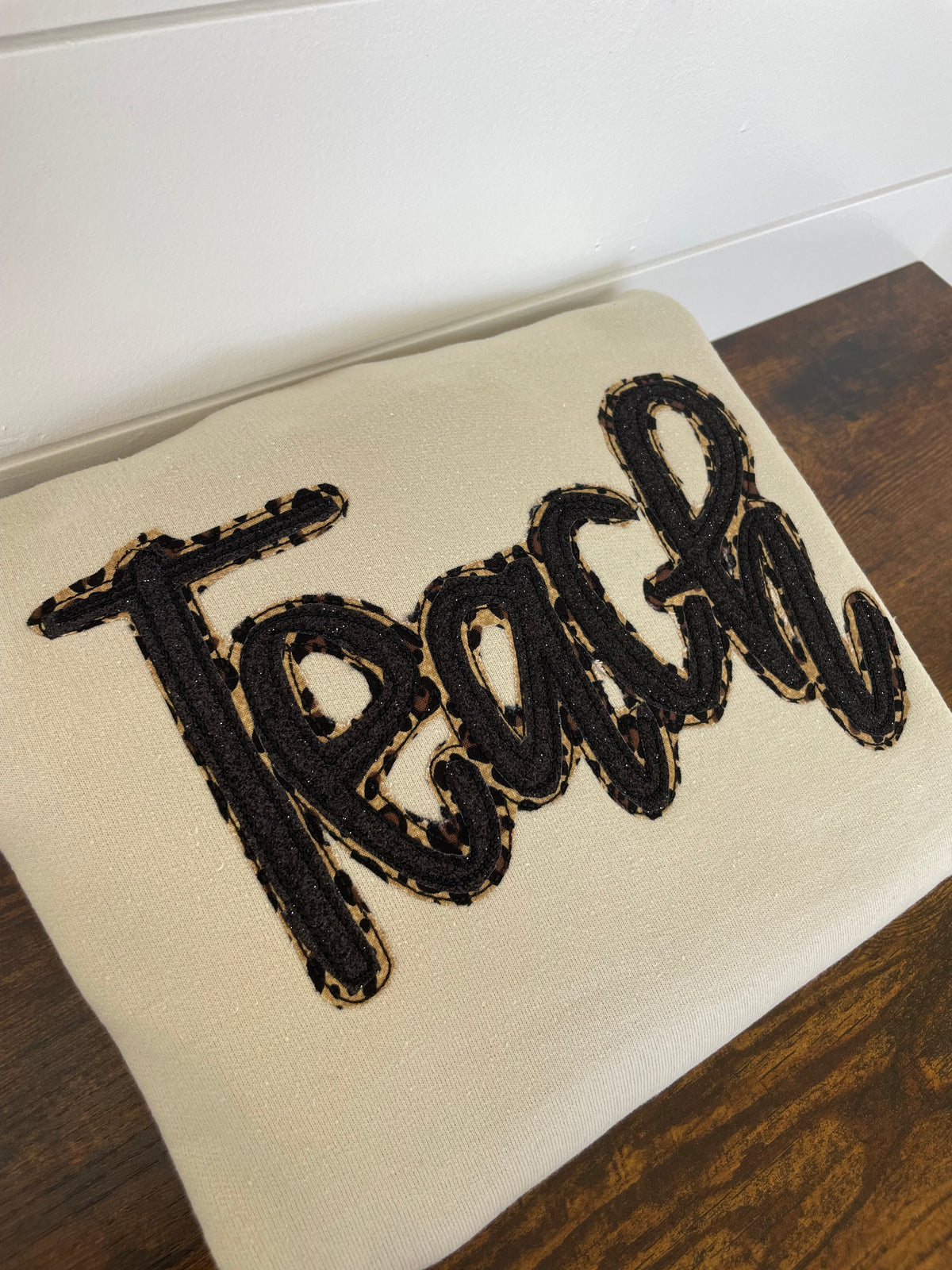 Teach Animal/Leopard Embroidered Crewneck