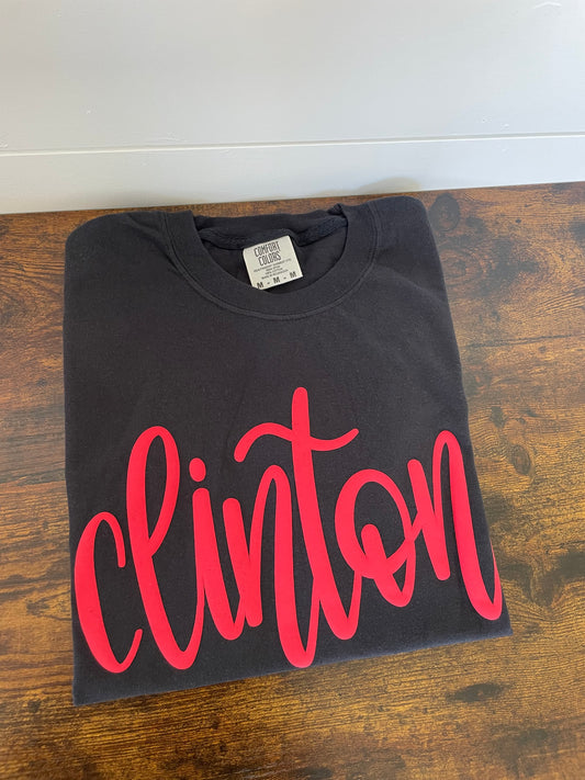 Clinton Black Shirt with Red Puff