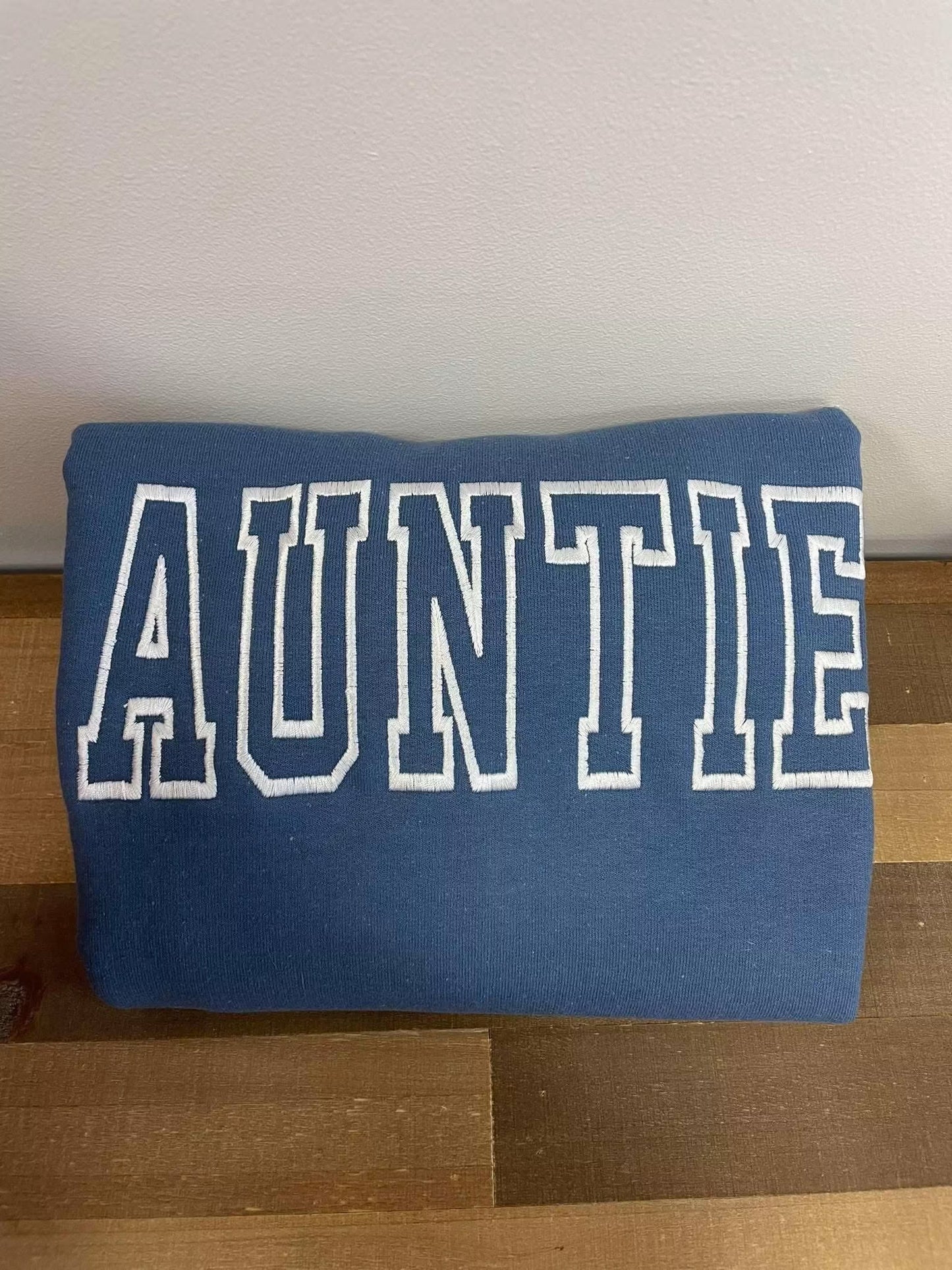 Indigo Blue Auntie Embroidered Crewneck