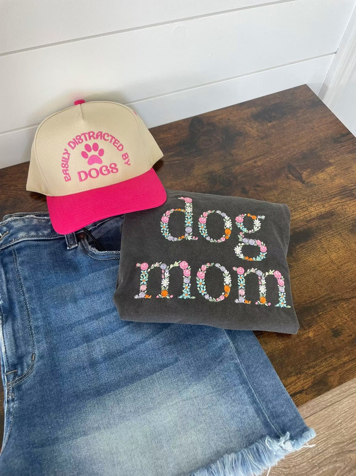 Floral embroidered dog mom shirt