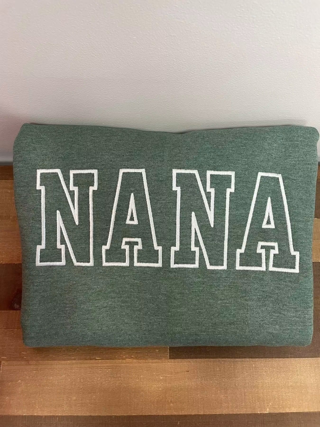 Nana Heather Green Embroidered Crewneck