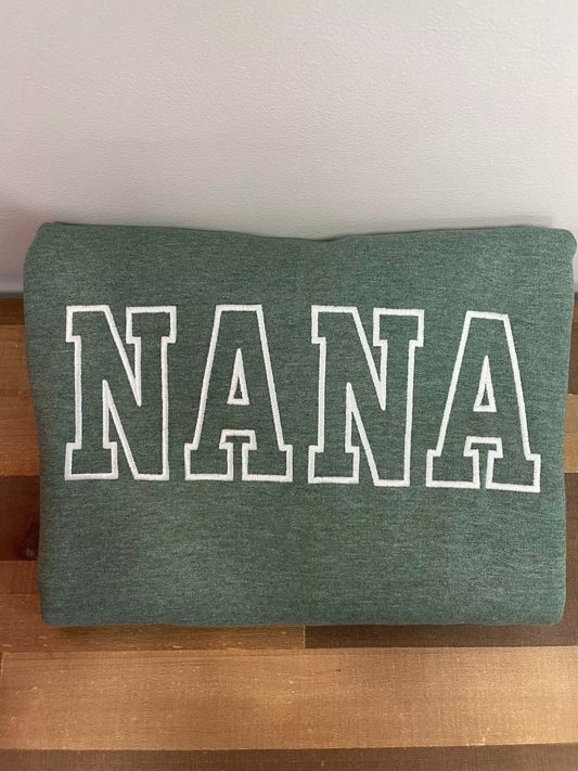 Nana Heather Green Embroidered Crewneck