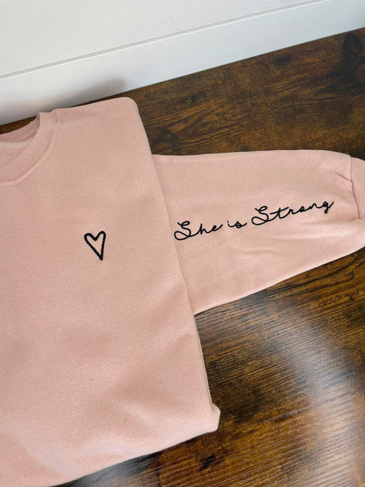 She is Strong Embroidered Crewneck