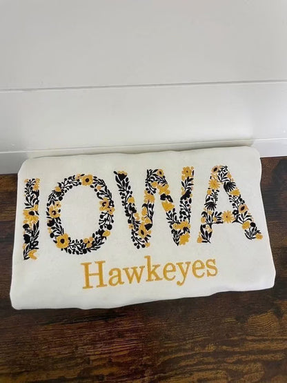 Iowa Floral Embroidered Crewneck