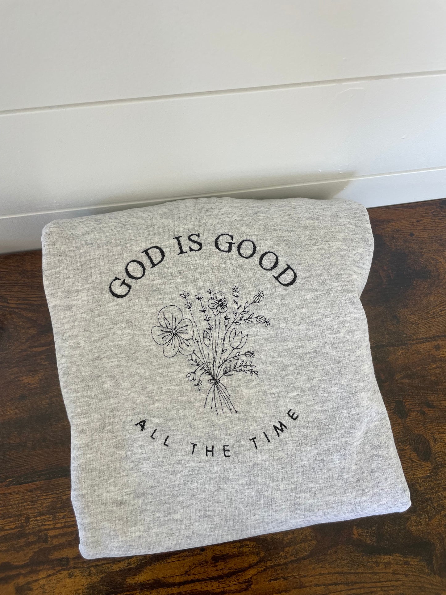 God is Good Embroidered Gildan Crewneck Sweatshirt