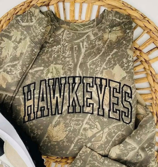 Hawkeyes Camo Embroidered Crewneck