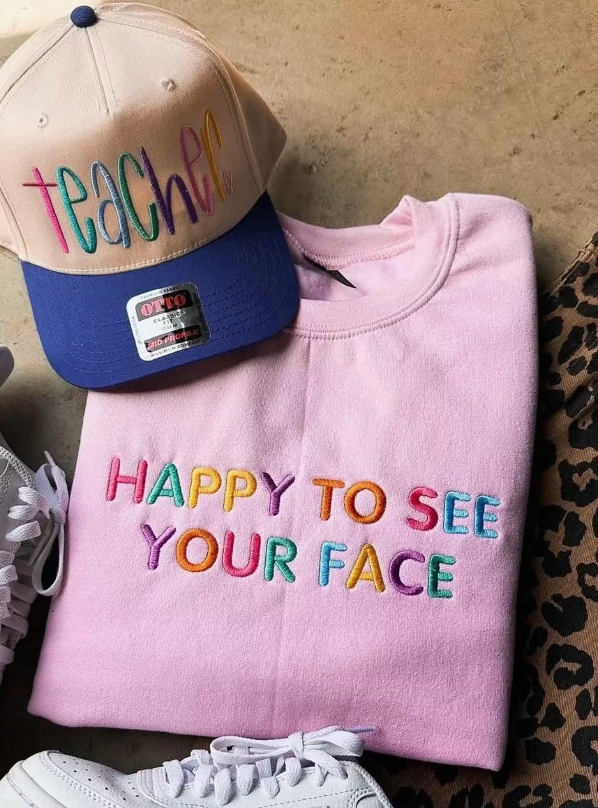 Happy to See Your Face Embroidered Crewneck