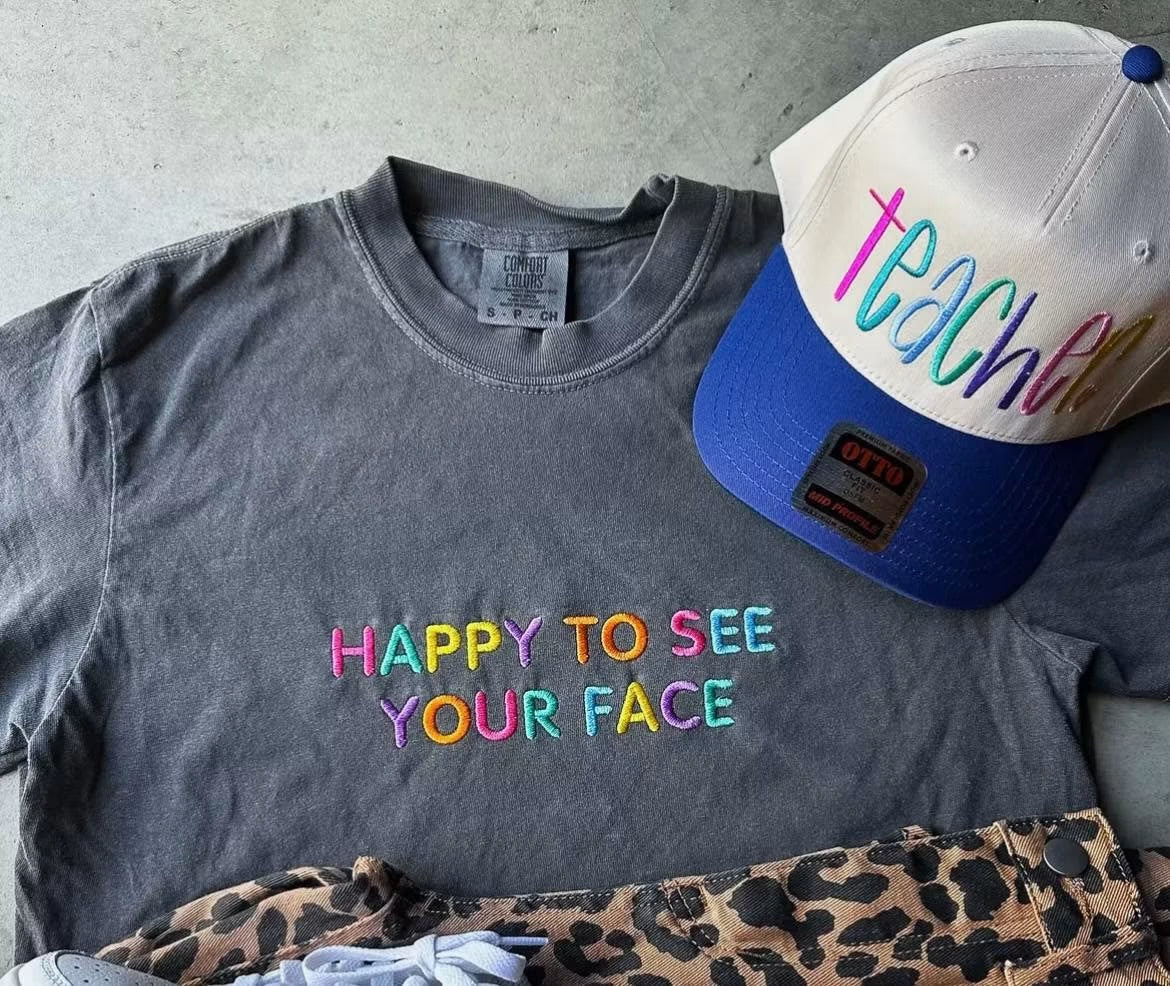 Happy to See Your Face Embroidered Shirt