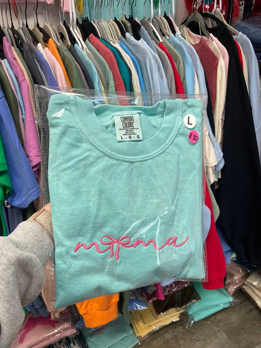 Mama Bow Mint Embroidered Shirt