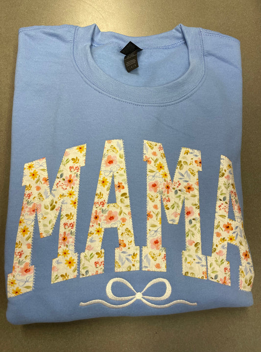 Mama Floral Bow Embroidered Crewneck