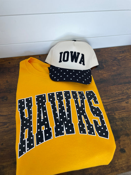 Gold Hawks Black Polka Dot Crewneck