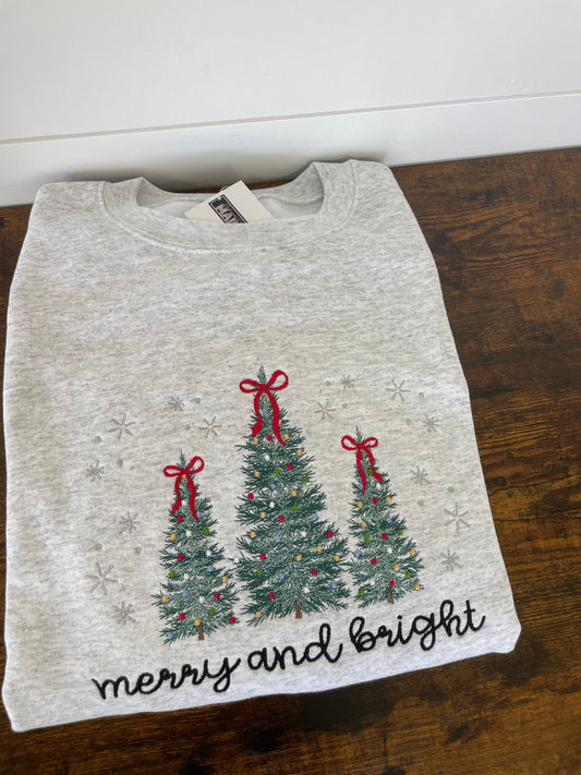 Merry and Bright Embroidered Christmas Crewneck