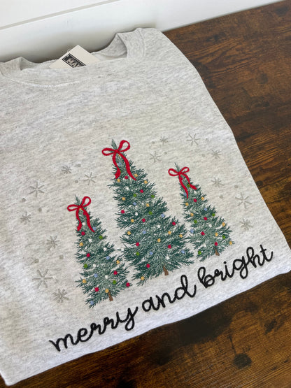Merry and Bright Embroidered Christmas Crewneck