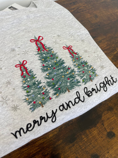 Merry and Bright Embroidered Christmas Crewneck