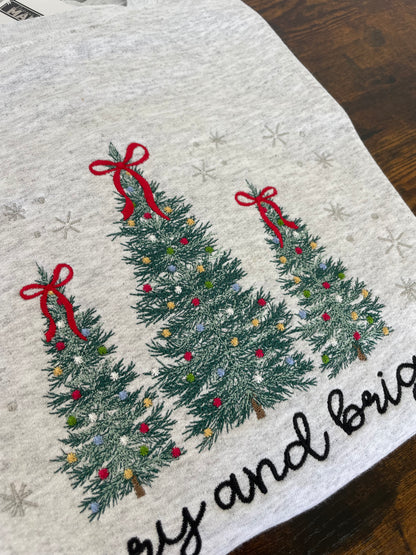 Merry and Bright Embroidered Christmas Crewneck