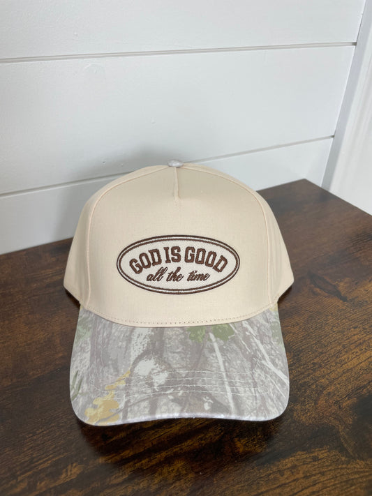 God is good all the time patch camo hat