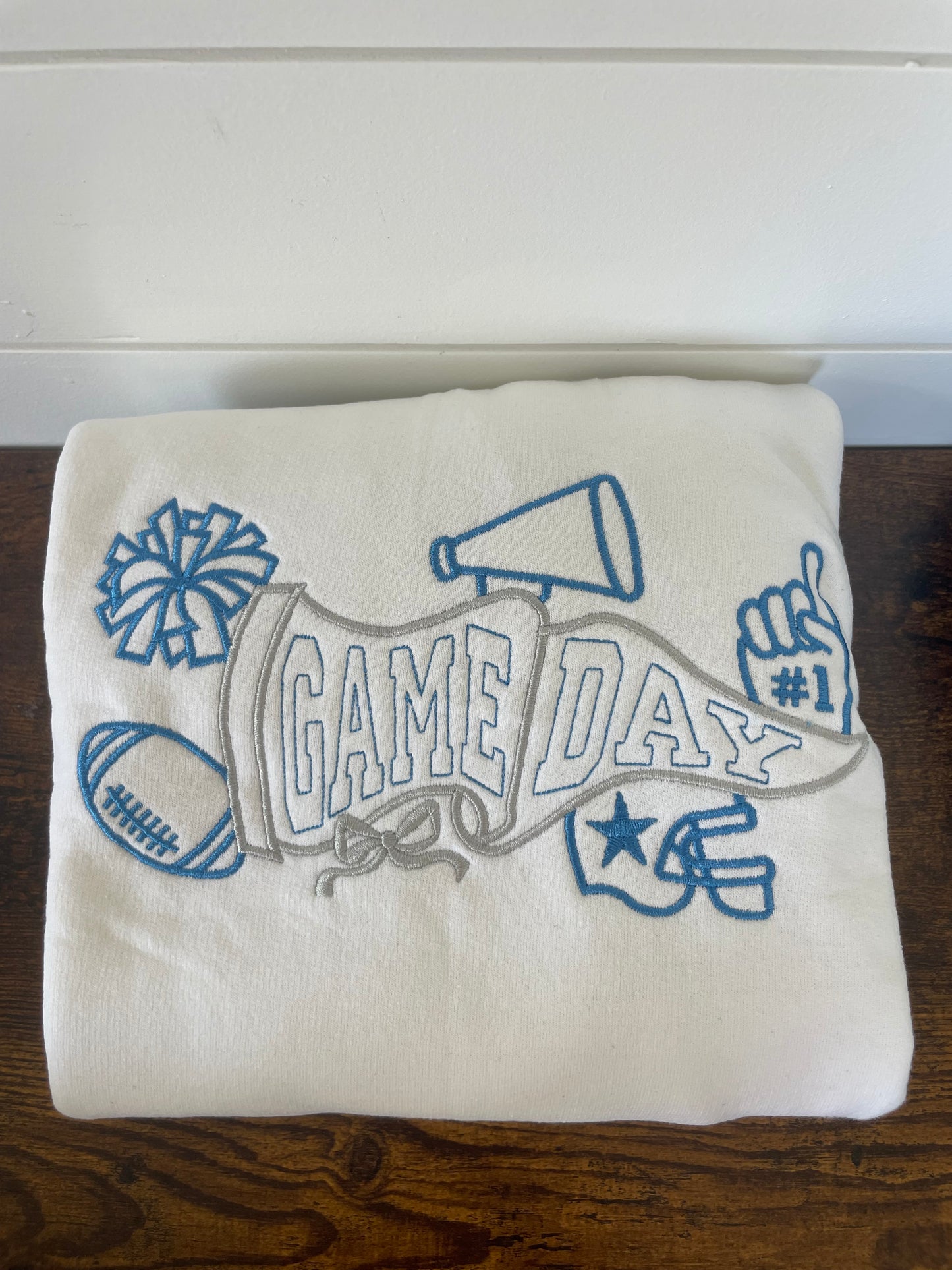 Game Day White Embroidered Crewneck