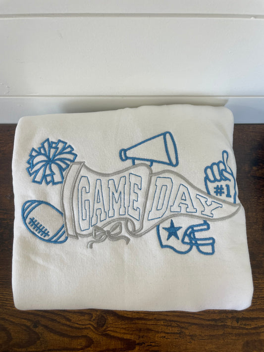 Game Day White Embroidered Crewneck