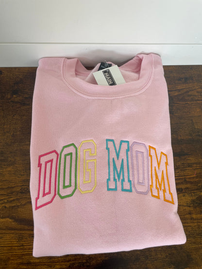Pink Dog Mom Multi Color Embroidered Crewneck