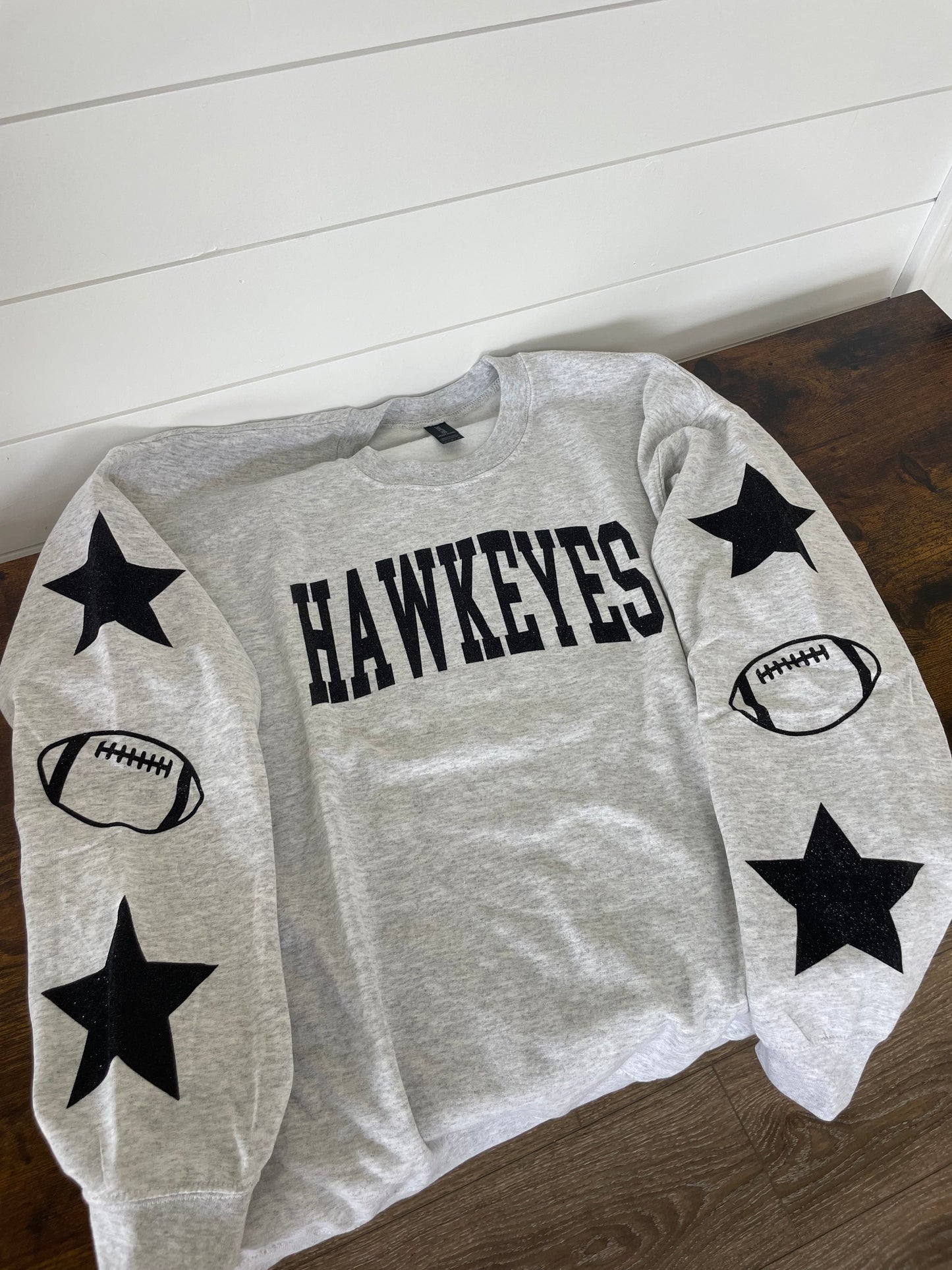 Hawkeyes Black Glitter Crewneck With Sleeve Detail