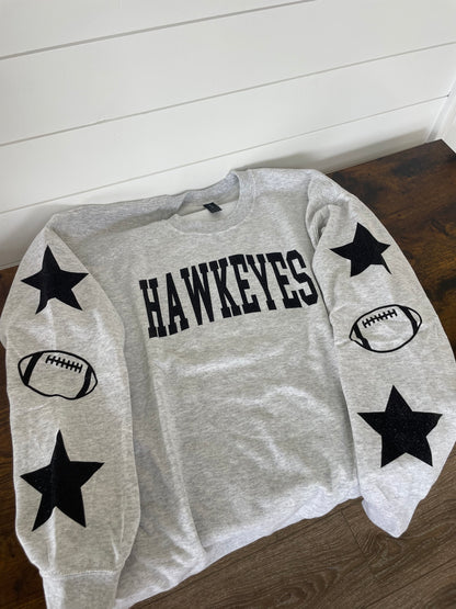Hawkeyes Black Glitter Crewneck With Sleeve Detail