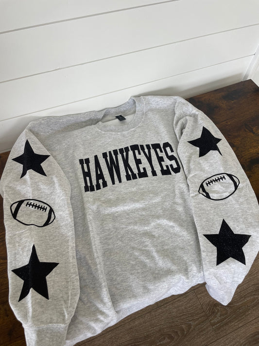 Hawkeyes Black Glitter Crewneck With Sleeve Detail