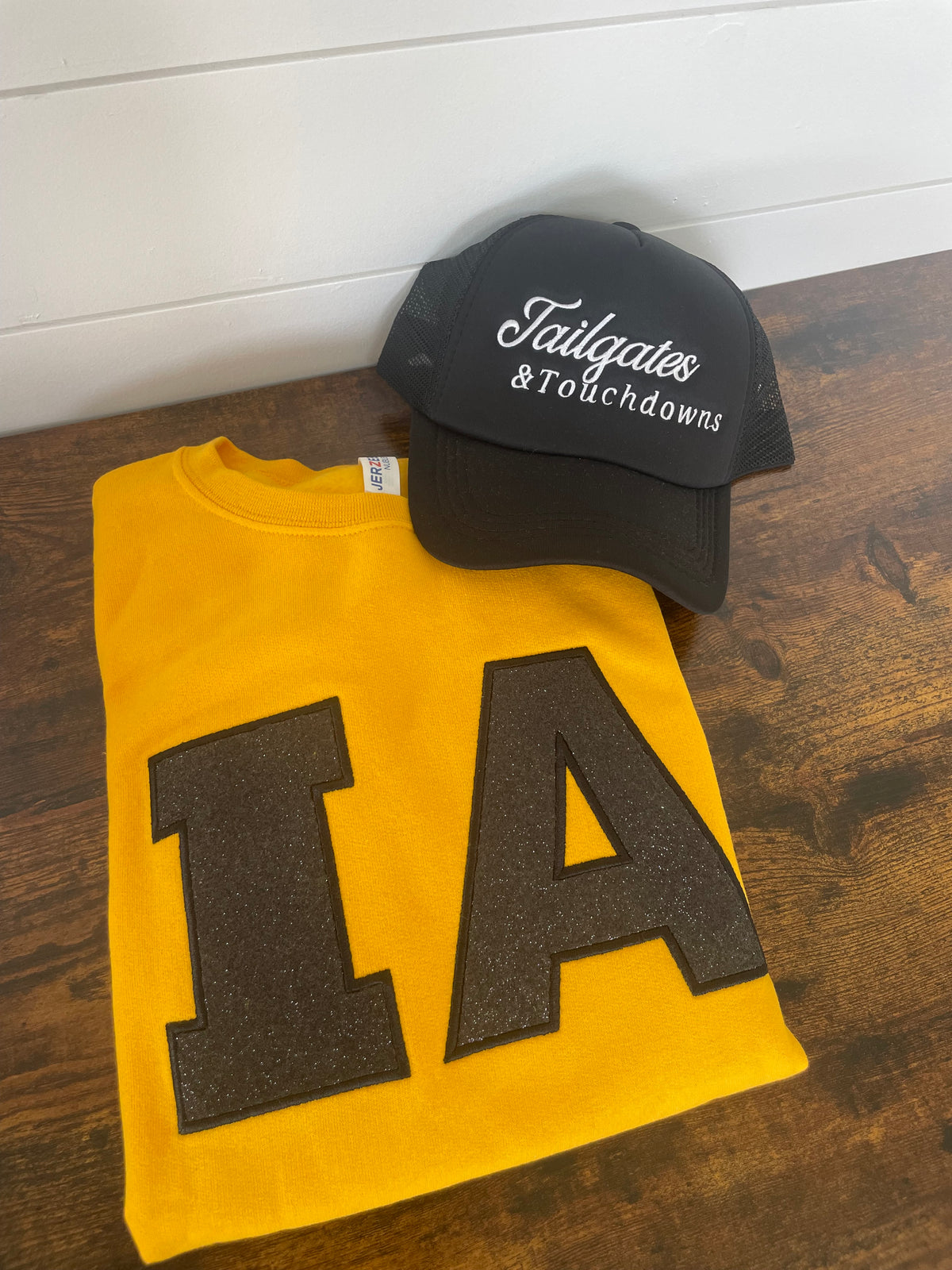 Gold IA Black Glitter Embroidered Crewneck