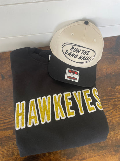 Black Hawkeyes Glitter Angled Crewneck