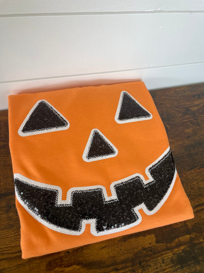 Bright Orange Jack O Lantern Crewneck